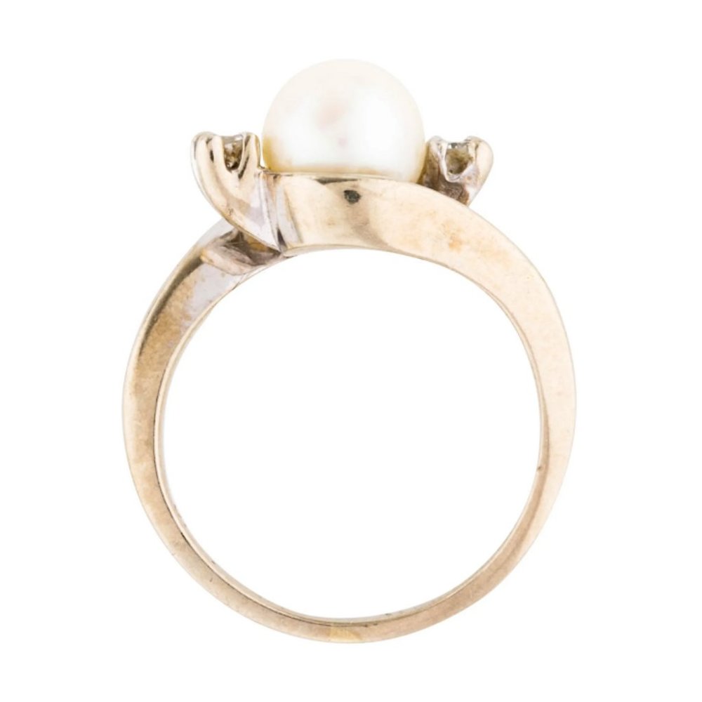 14k white gold pearl & diamond ring